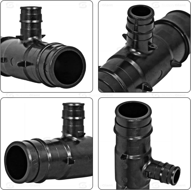 Supply Giant Poly Pex-A Expansion Tee Fitting 1" x 1" x 3/4", F1960 Tee 1 Inch x 1 Inch x 1/2 Inch Expansion Barb Connections, Plastic Pipe Fitting for use with Pex-A Tubing (Pack of 5) - Image 2